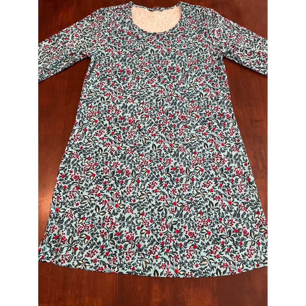 Lands End Supima Cotton Tunic Top XS Blue Floral Long Sleeve Crew Neck 504343